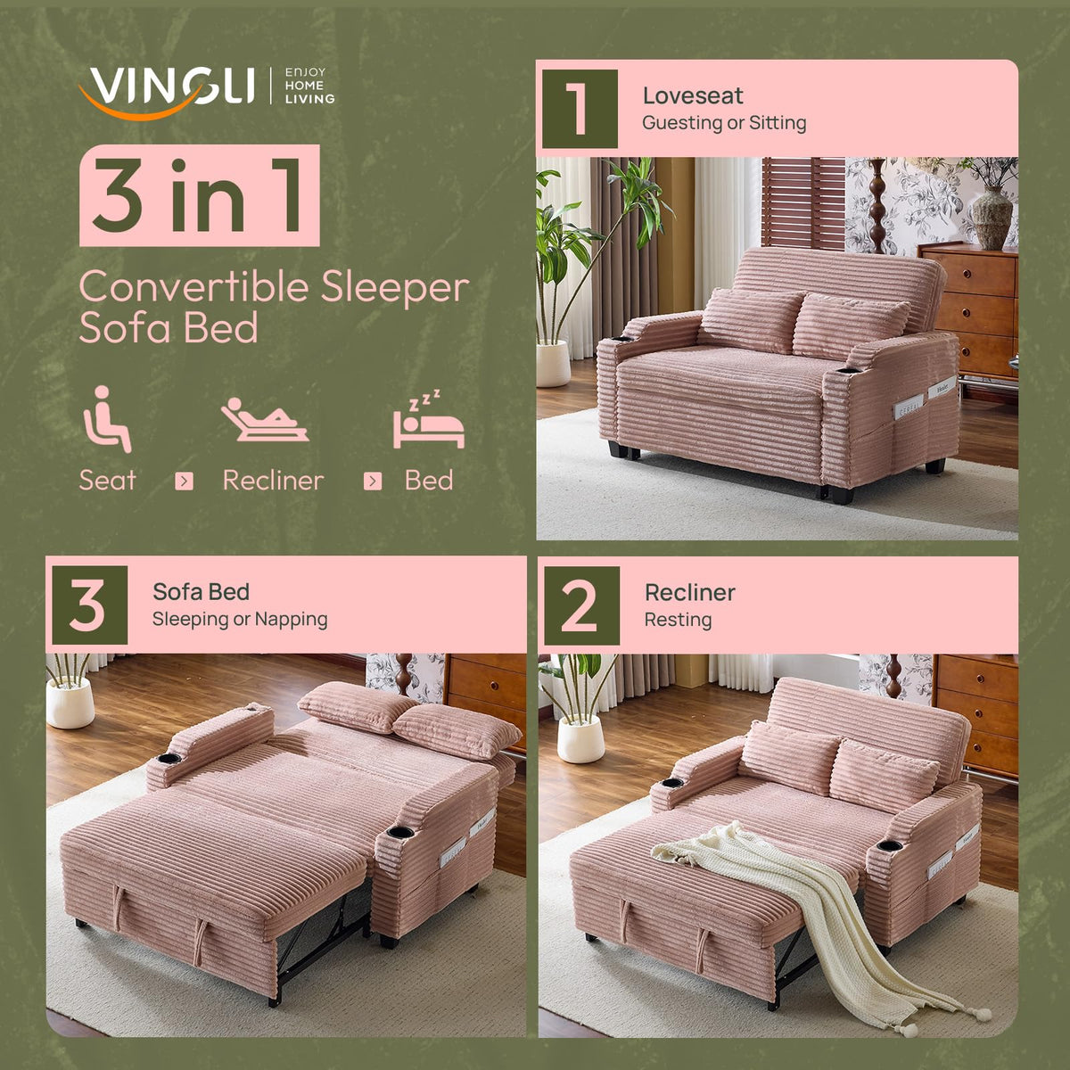 Loveseat Sleeper Sofa Couch with Pull Out Chair Bed B439605