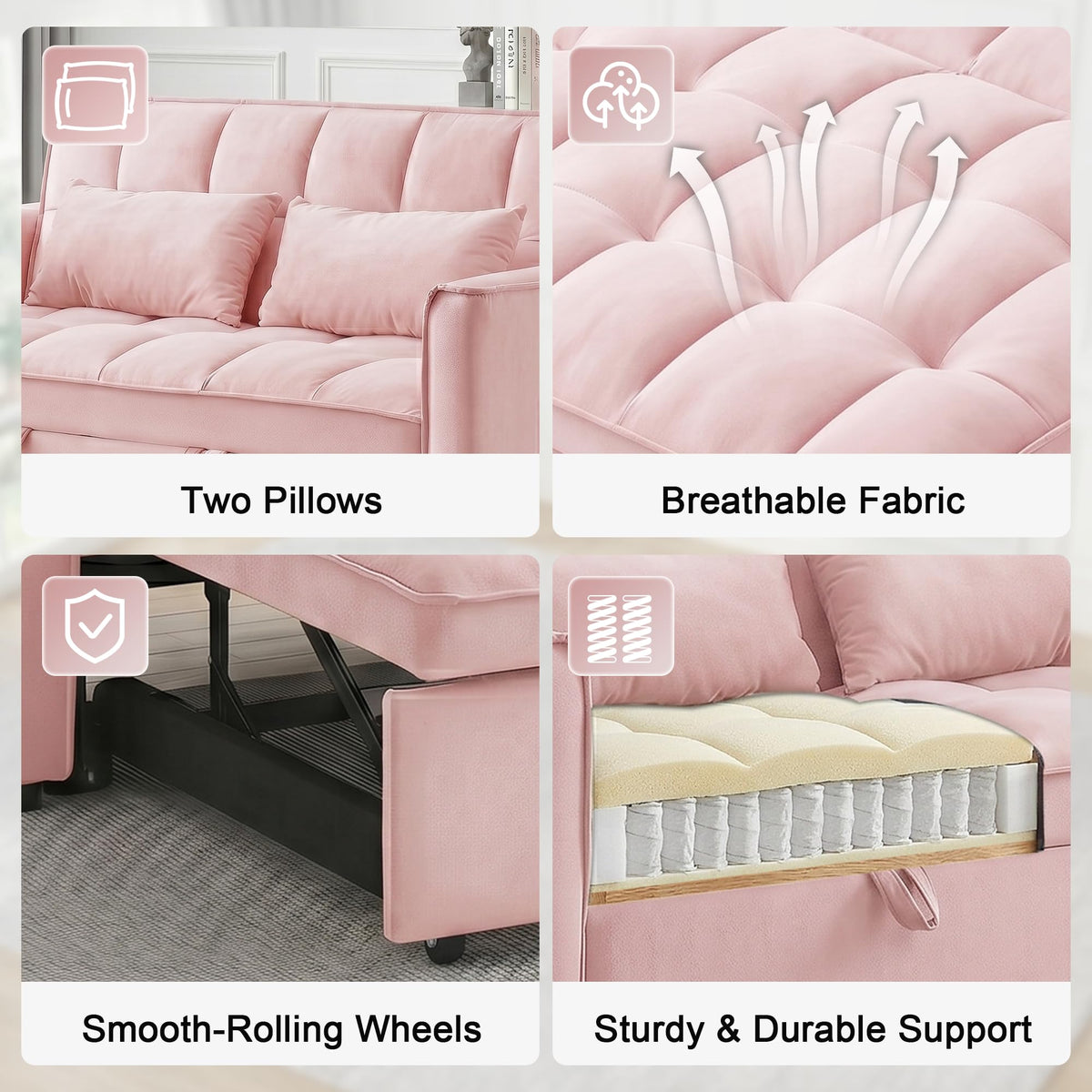 Pink Velvet 3-in-1 Sofa Bed V99809