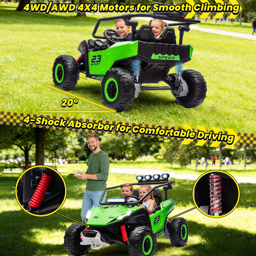 2-Seater Kids UTV with 4x200W Motor, 3-6MPH, Green R468587