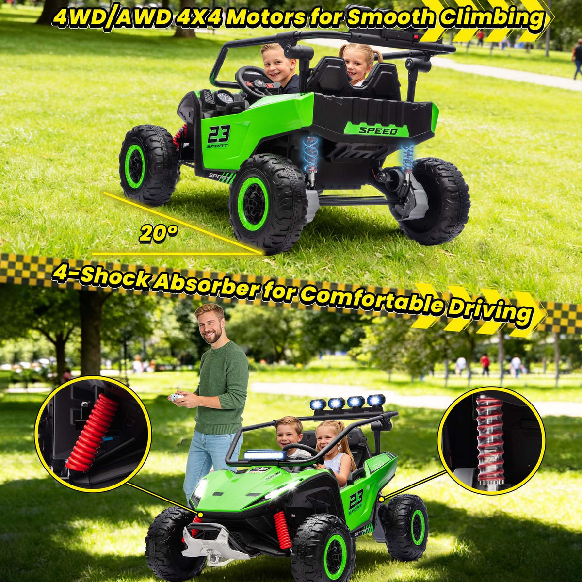 2-Seater Kids UTV with 4x200W Motor, 3-6MPH, Green R468587