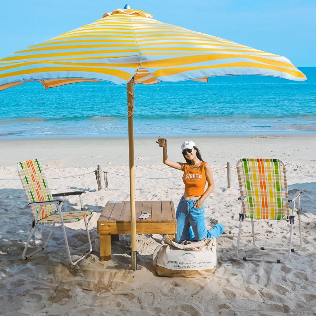 Set of 2 Webbed Folding Beach Chairs Yellow & Green C405