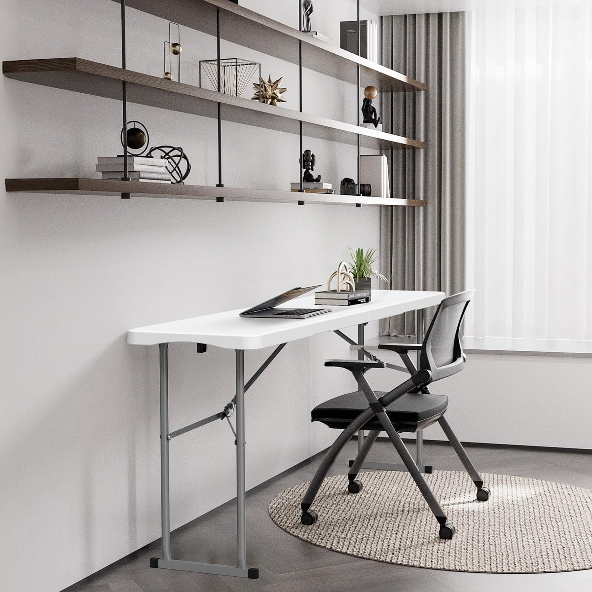 White 6 FT Narrow Folding Table Set of 2 J34216