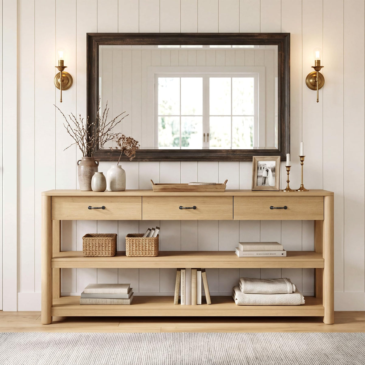 Oak Console Table with Storage Drawers Z1792