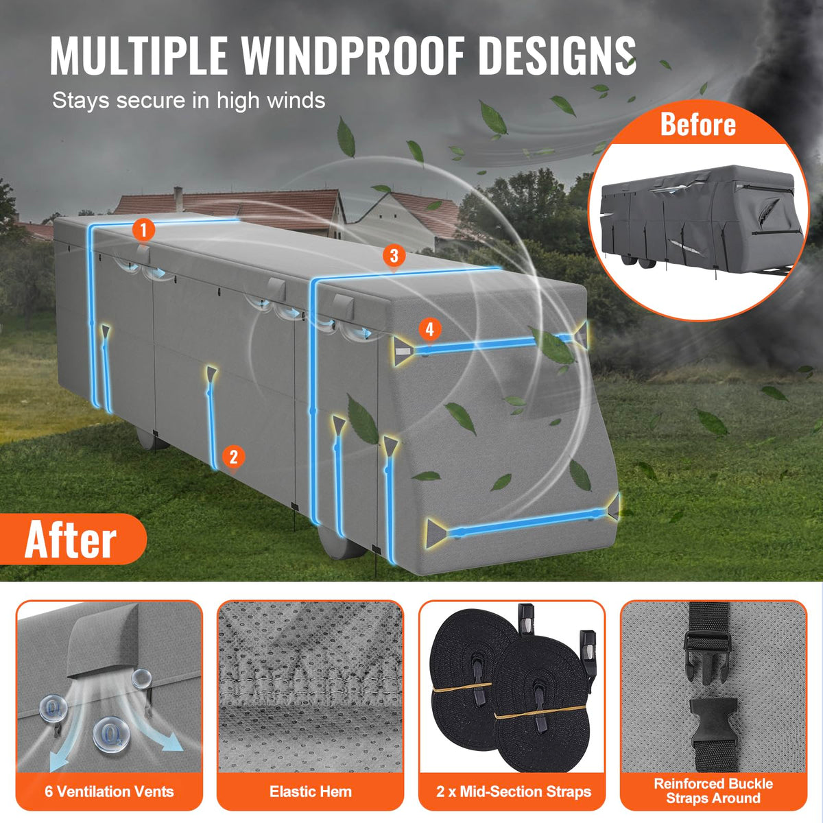 40-43 ft Non-Woven Fabric Waterproof RV Cover with Storage Bag U901