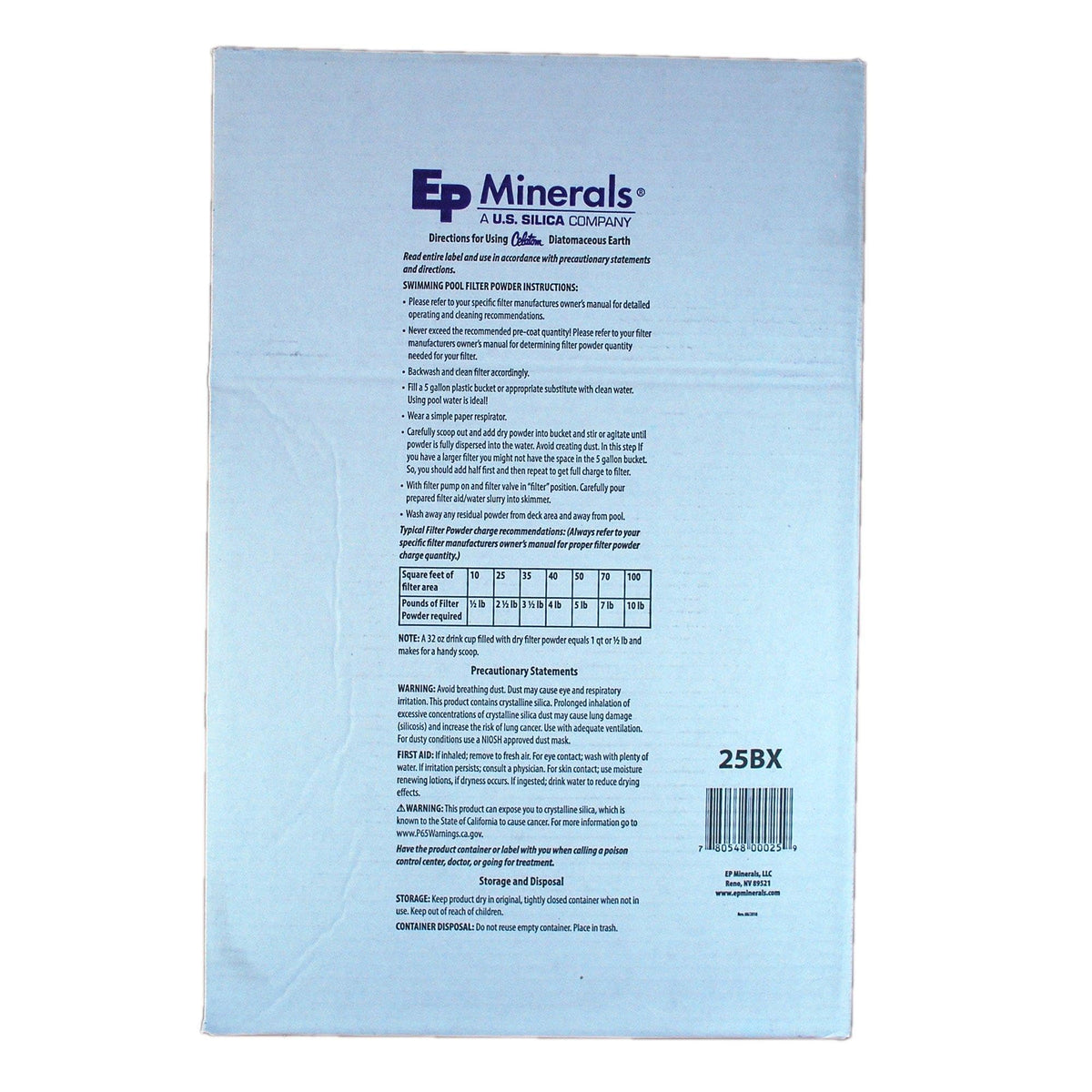 Diatomaceous Earth Pool Filter Aid 25 Pounds J594