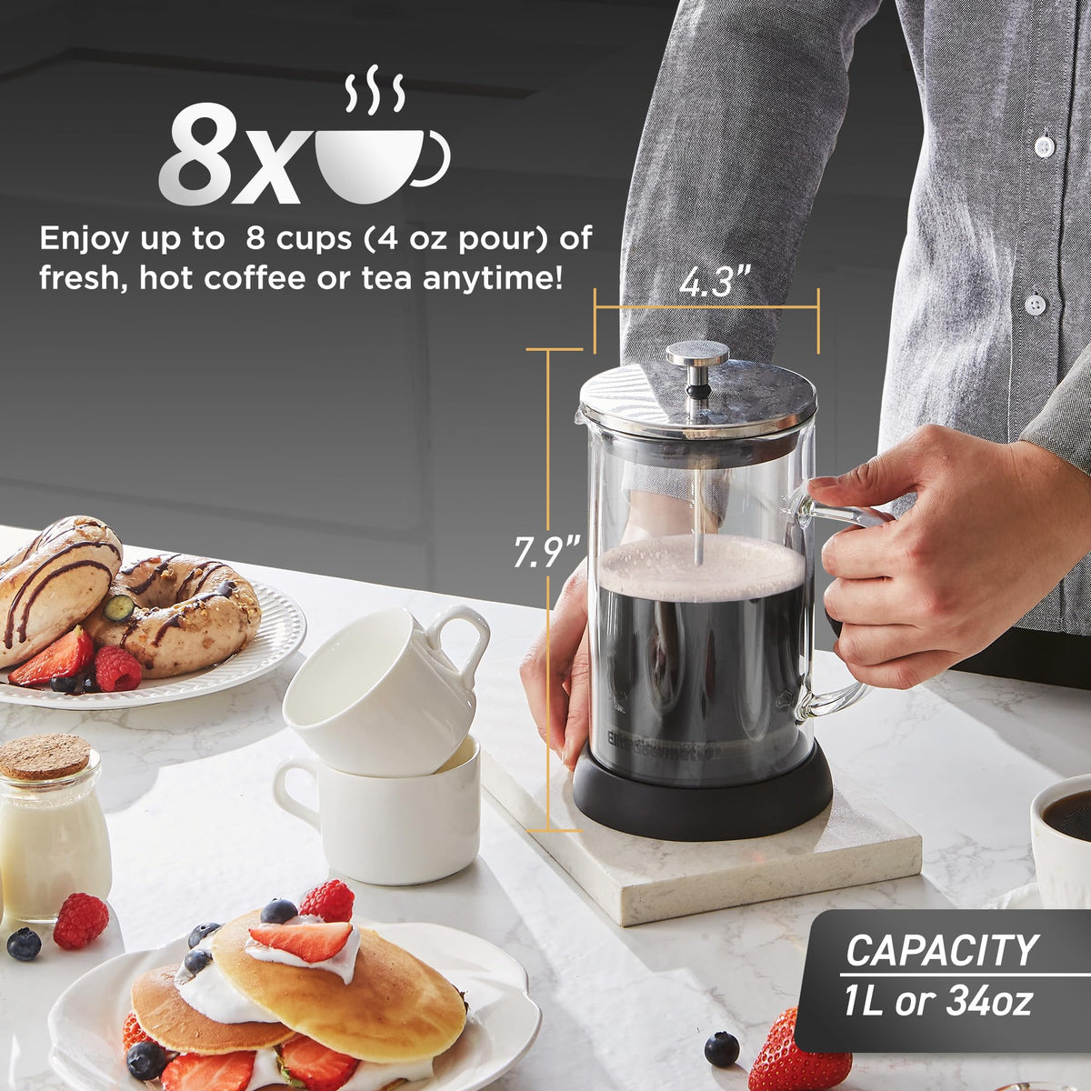 French Press Coffee Maker 1-Liter Glass Carafe Q543317