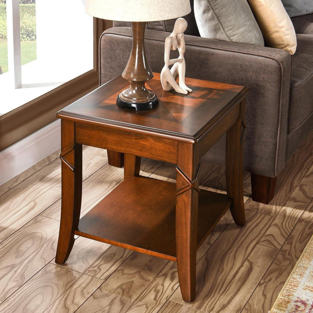 Solid Wood Side End Table with Storage Shelf D2903
