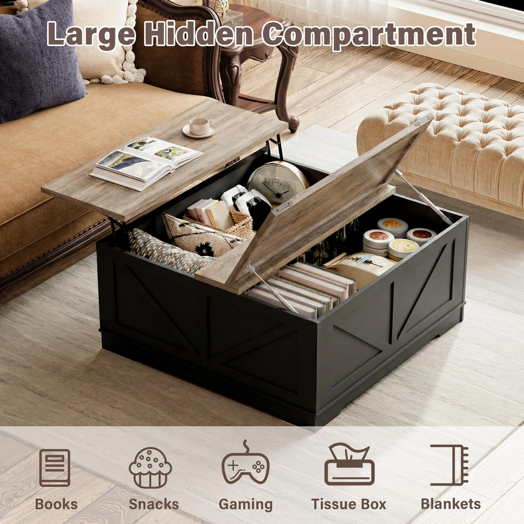 Black Lift Top Wood Coffee Table with Storage I47231