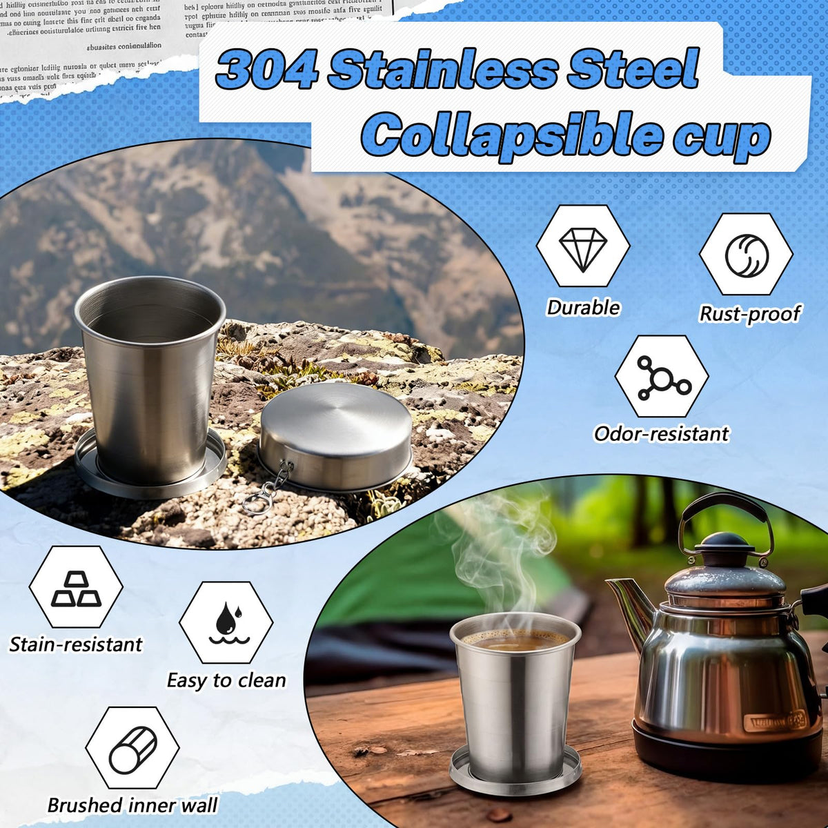 2 Pack 304 Stainless Steel Collapsible Cup 16 oz R82940