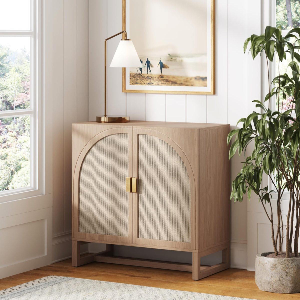Mid-Century Modern Wood Storage Cabinet with Doors E647760