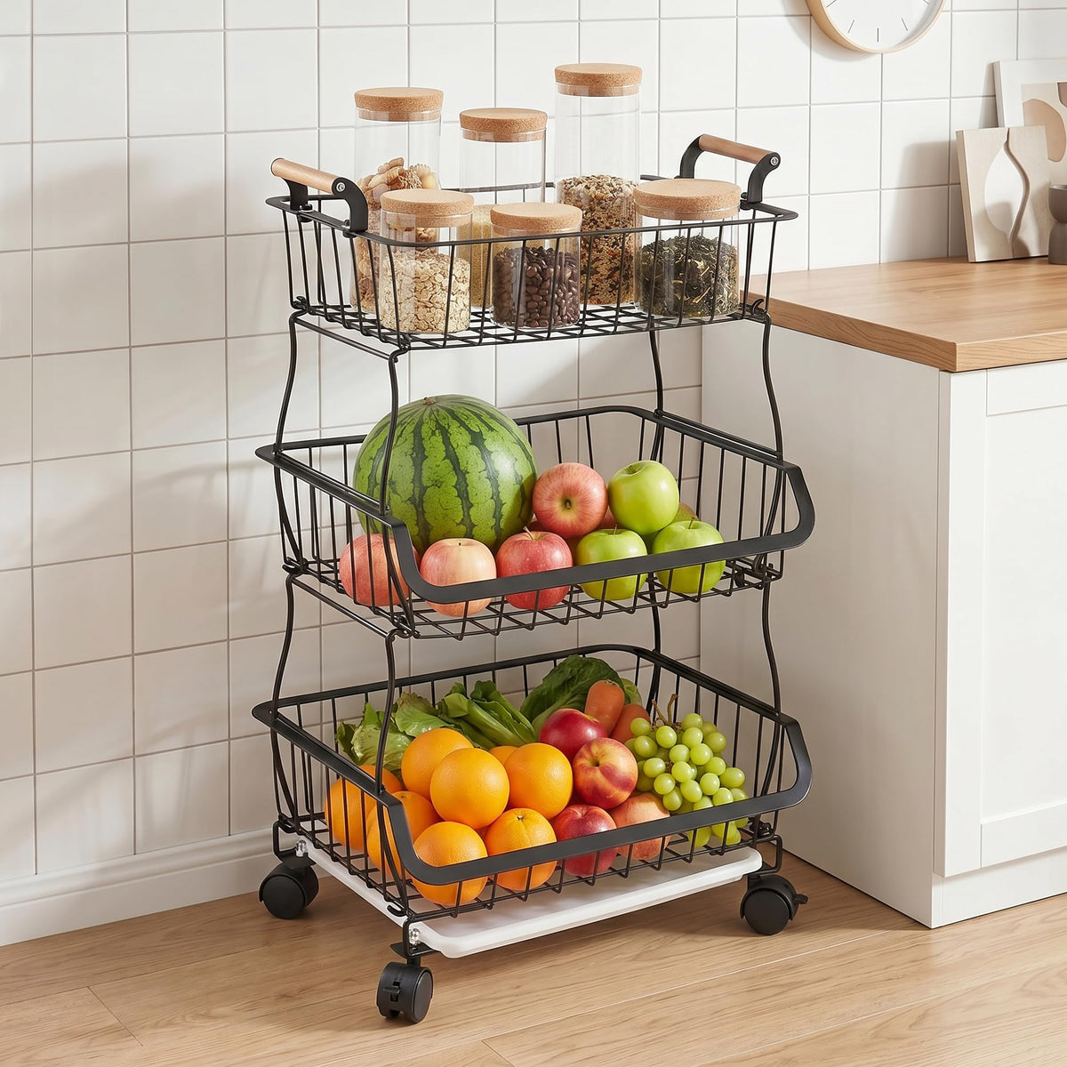 3-Tier Fruit Basket with Wheels N4196