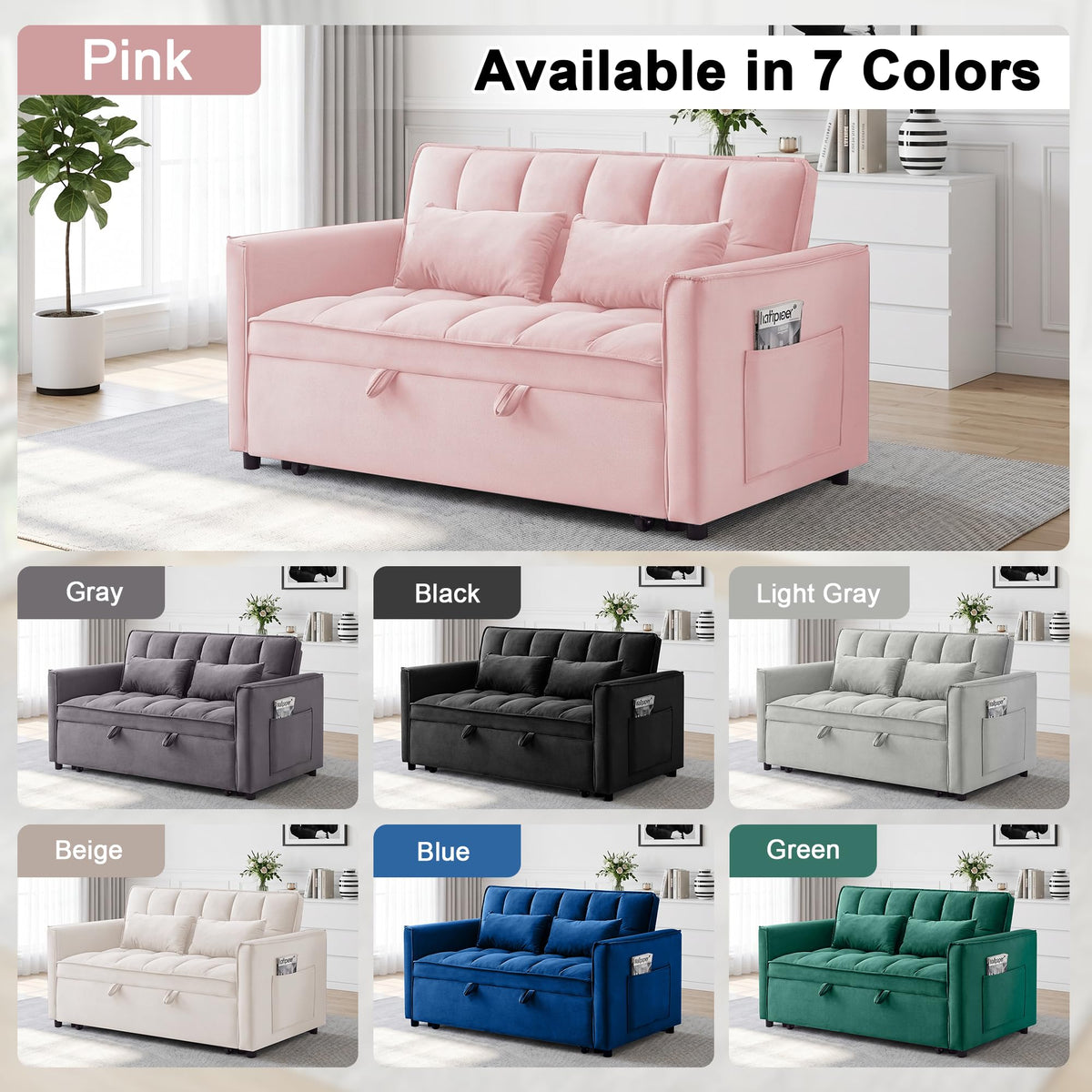 Pink Velvet 3-in-1 Sofa Bed V99809