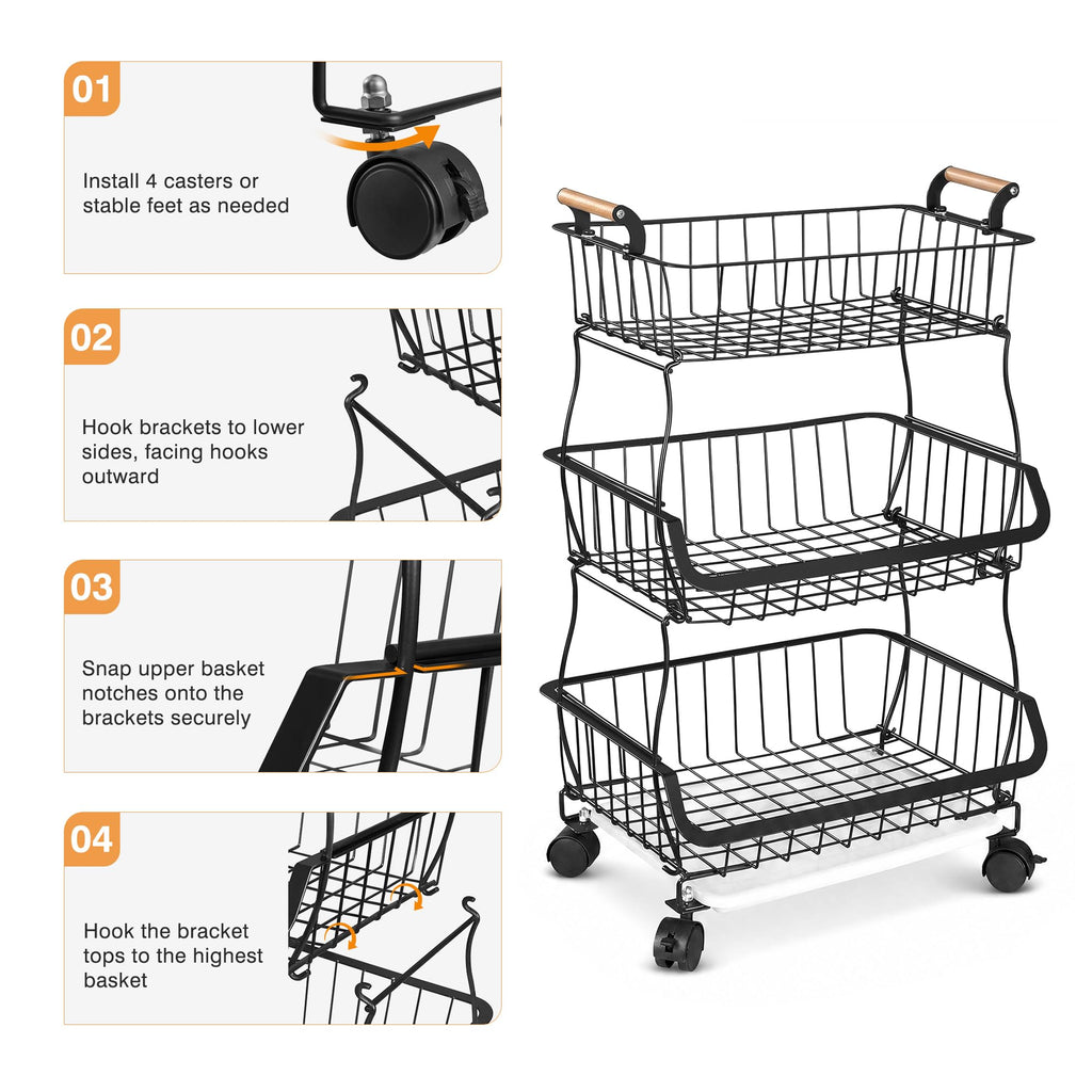 3-Tier Fruit Basket with Wheels N4196
