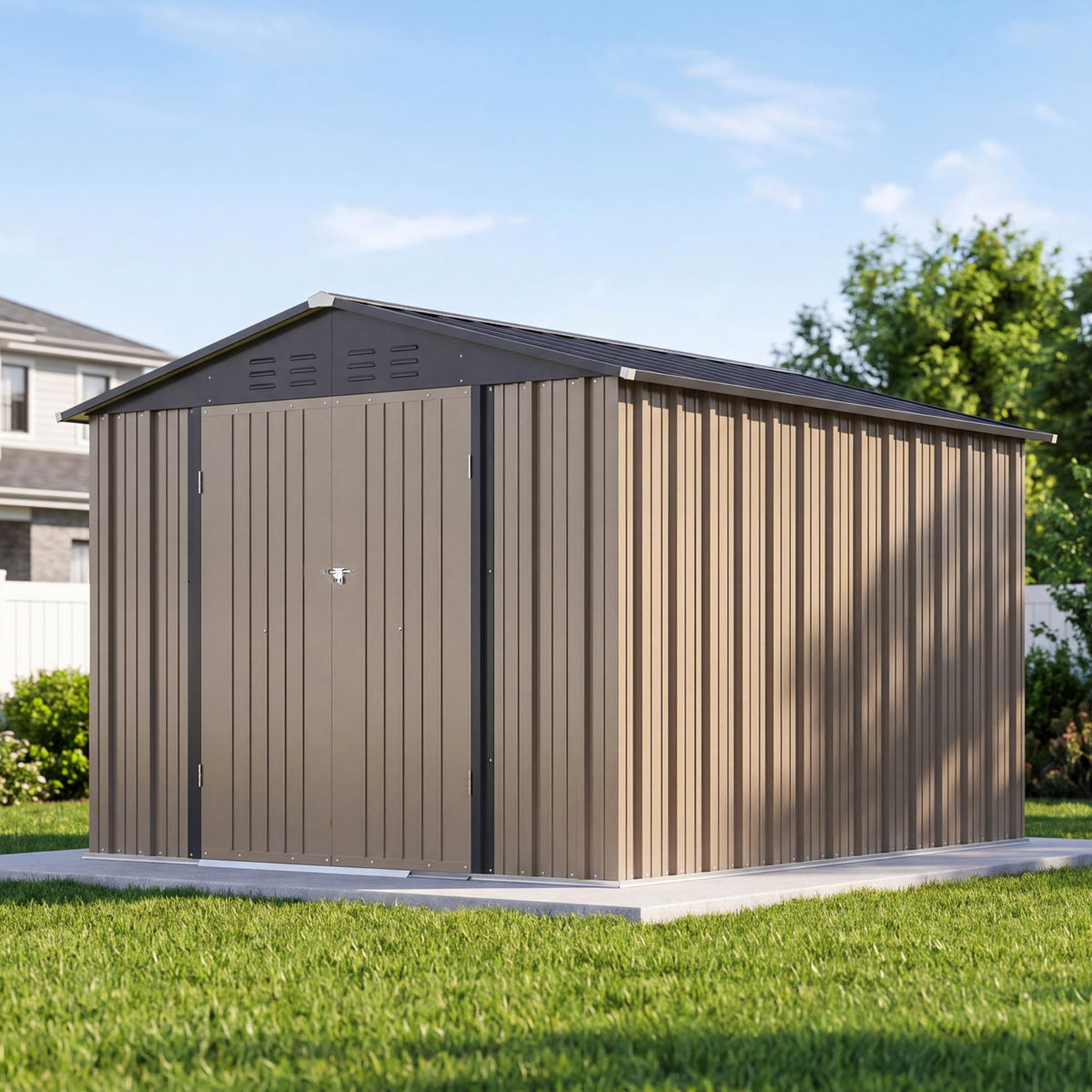 8x10 FT Metal Outdoor Storage Shed with Lockable Door P750