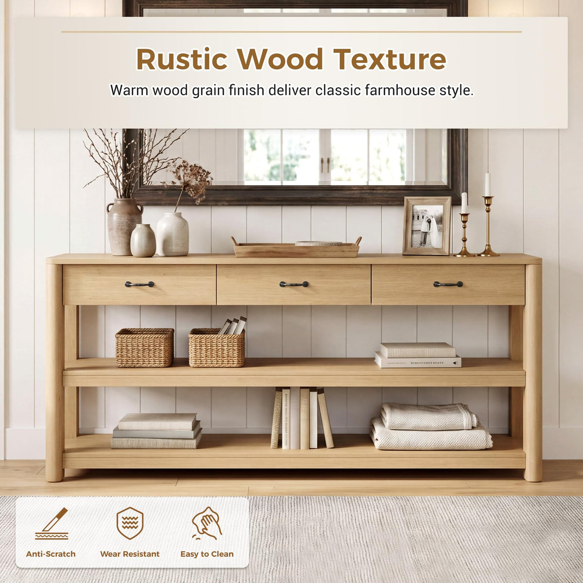 Oak Console Table with Storage Drawers Z1792