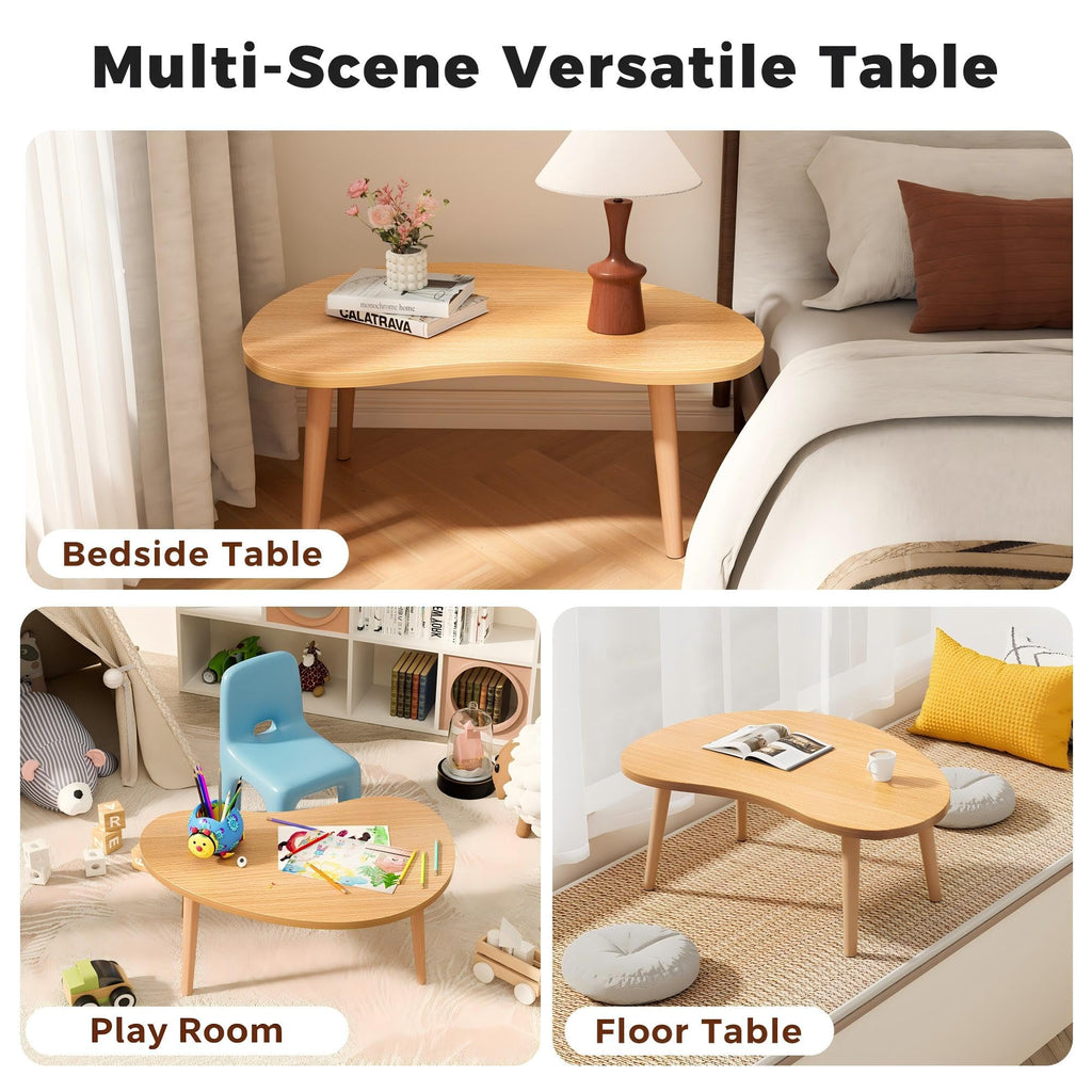 Low Oval Japanese Floor Coffee Table with Solid Wood Legs X66081