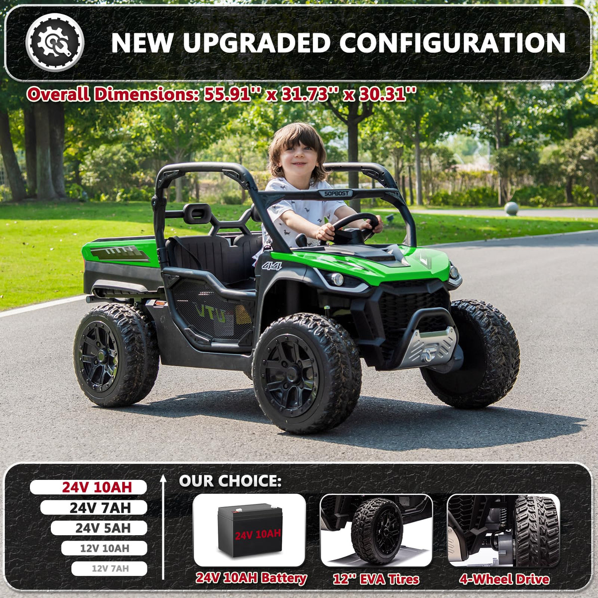 2 Seater 24V 10Ah Ride On Dump Truck with EVA Tires, Green E2106