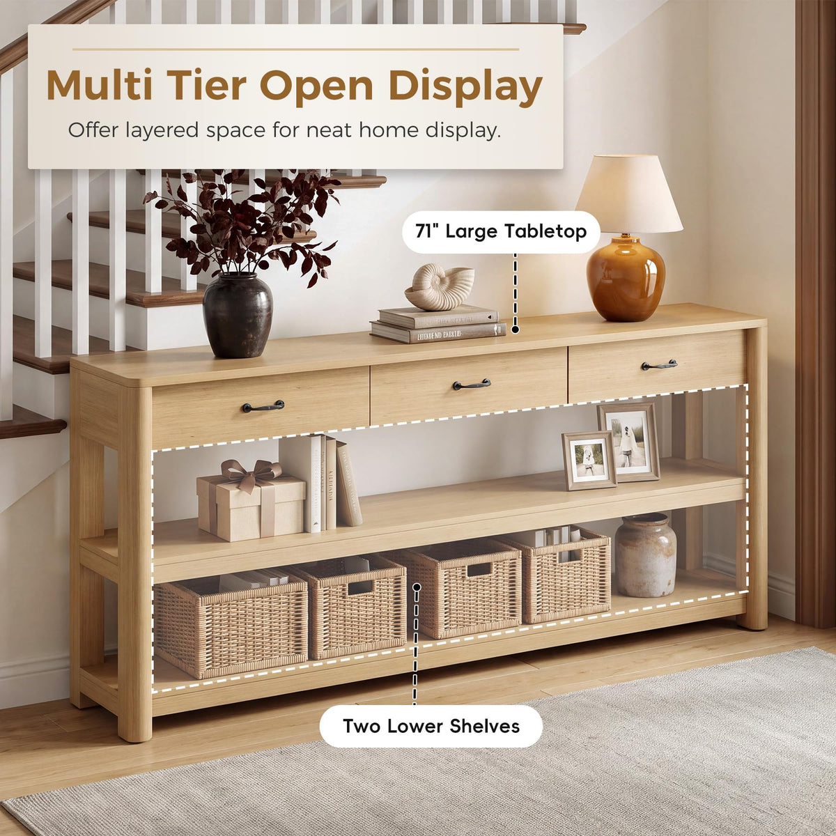 Oak Console Table with Storage Drawers Z1792
