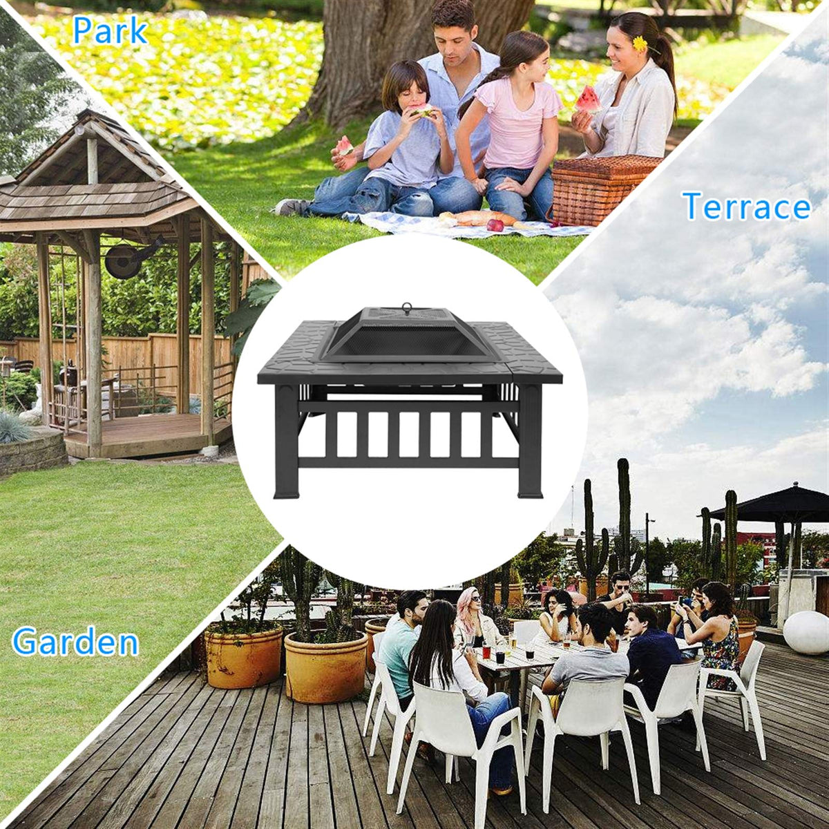 32-inch Metal Outdoor Fire Pit with Fireplace Screen O569