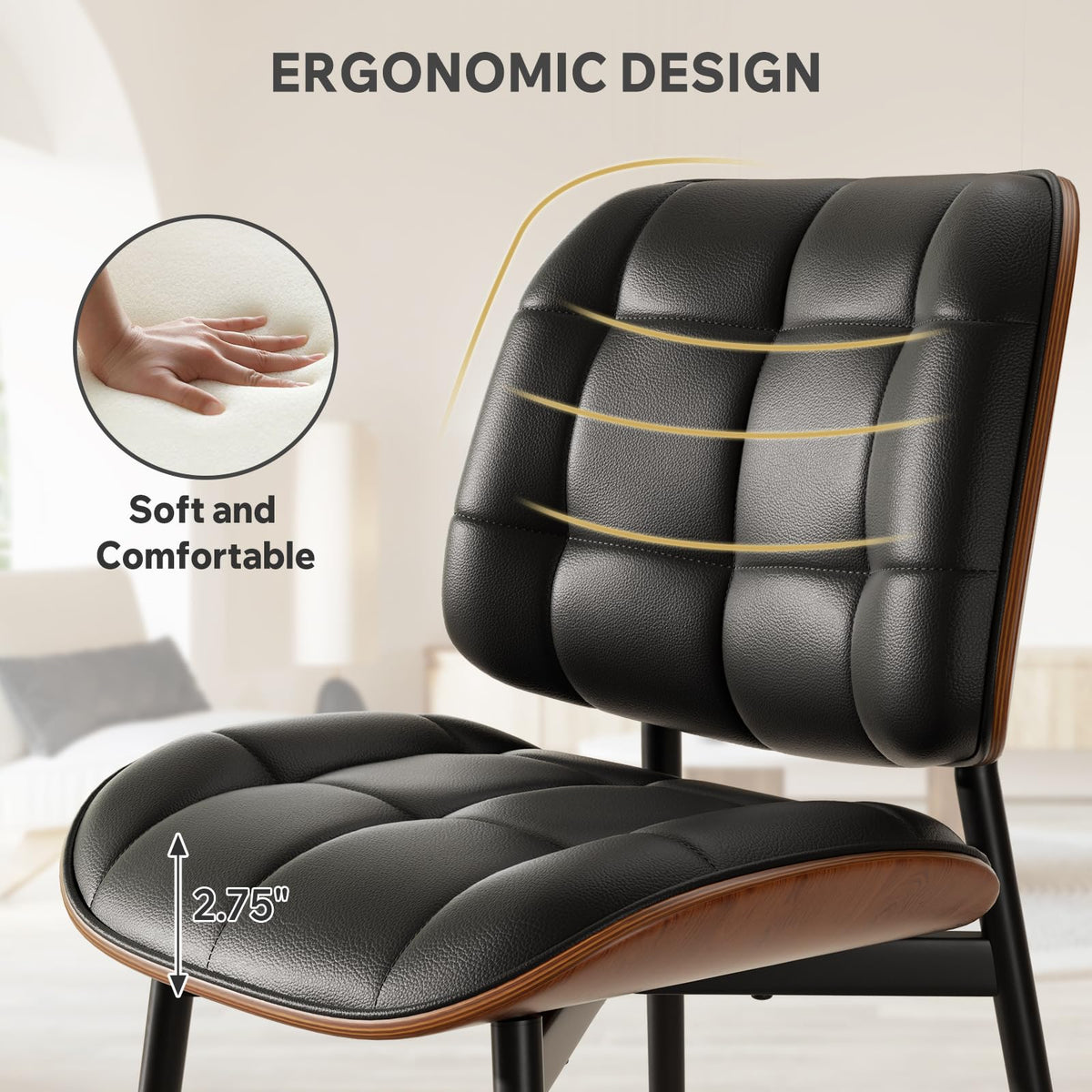 Black Faux Leather Dining Chairs Set of 4 H10503