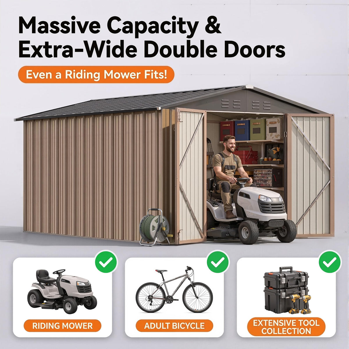 8x10 FT Metal Outdoor Storage Shed with Lockable Door P750
