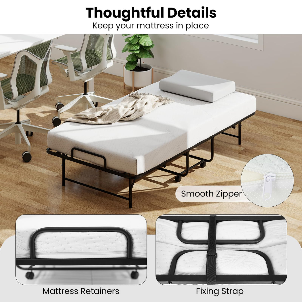 Twin Folding Bed Frame with Memory Foam Mattress P7963