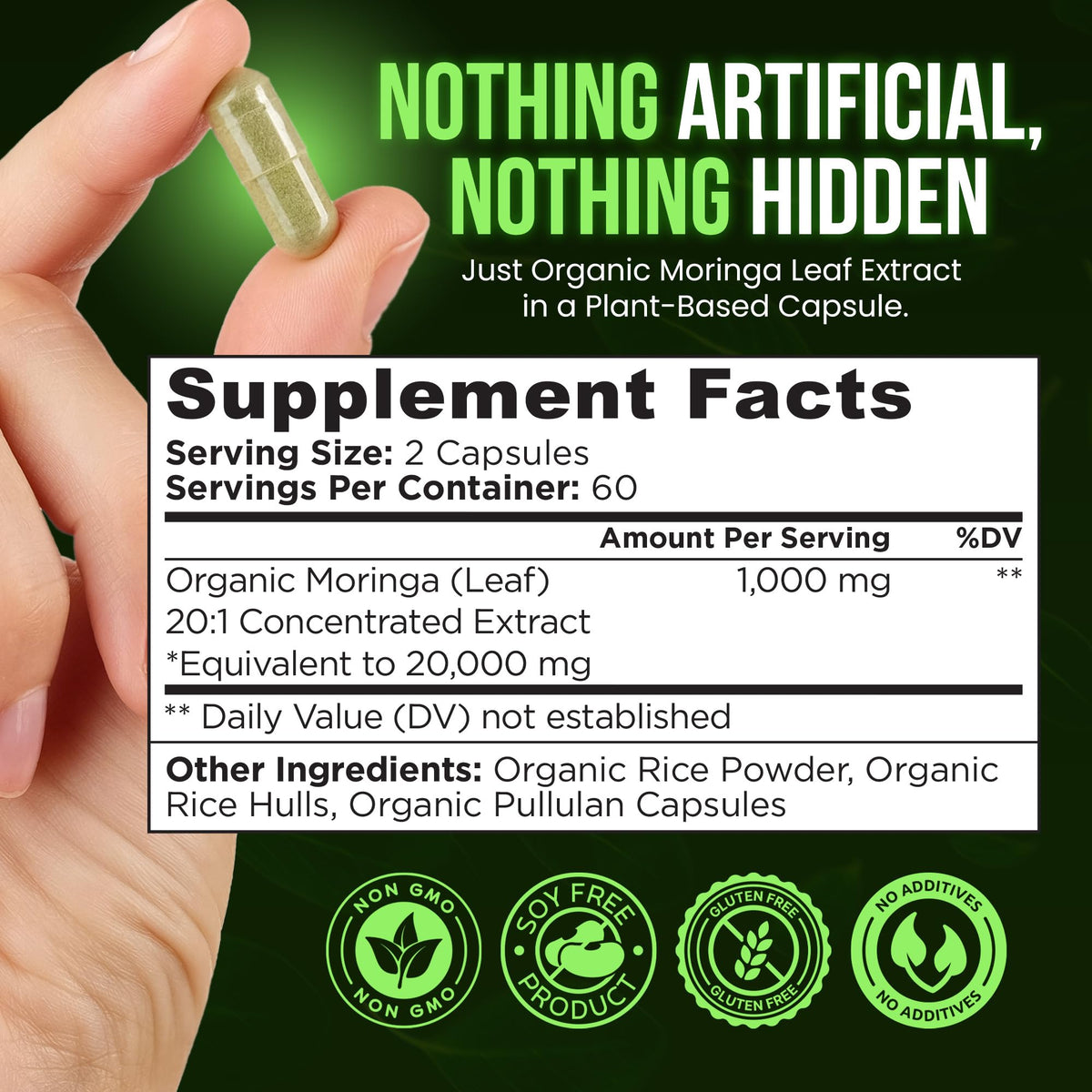 Organic Moringa 1000mg 120 Vegan Capsules T31176