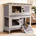 36" 2-Story Wooden Rabbit Hutch with Ramp, Trays & Wheels V9805