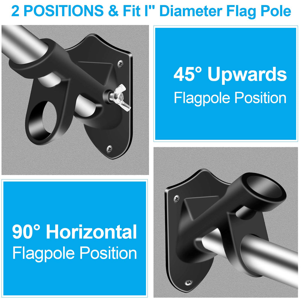 1" Flag Pole Holder Brackets with Hardwares, Two Positions Aluminium Alloy Rust Free Coated, Black 1 Pack A147760