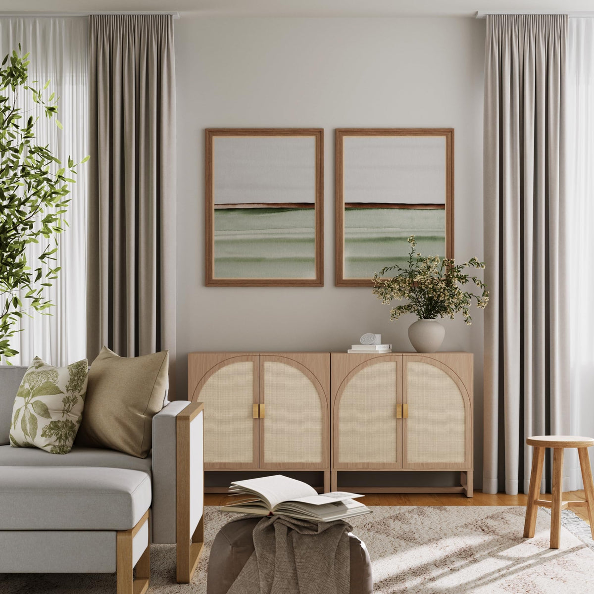 Mid-Century Modern Wood Storage Cabinet with Doors E647760