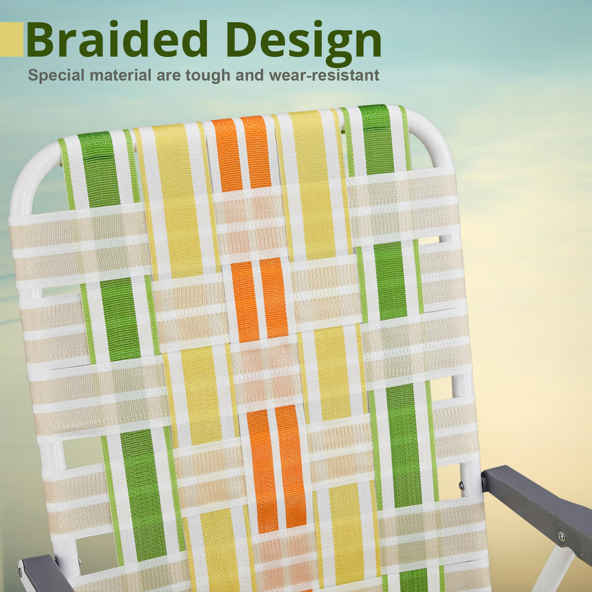Set of 2 Webbed Folding Beach Chairs Yellow & Green C405
