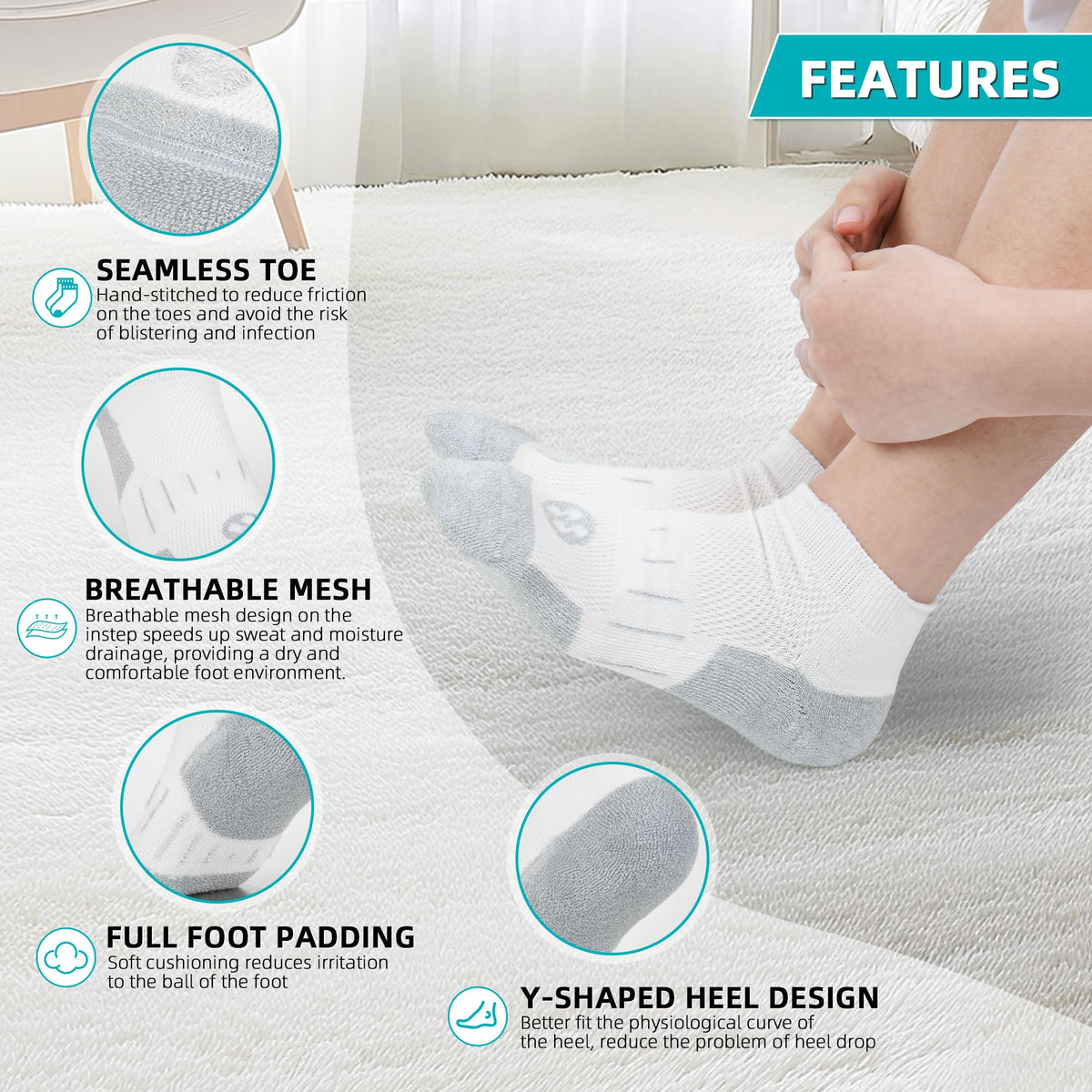 Diabetic Socks for Men, 10 Pairs Ankle & Low Cut Size 9-15 S505