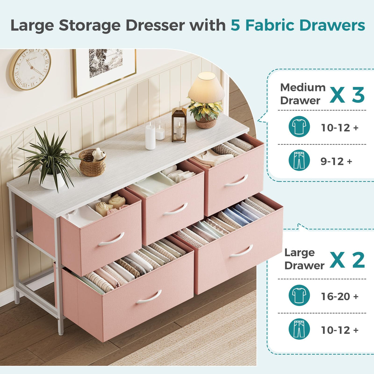 Pink 5 Drawer Dresser C72578