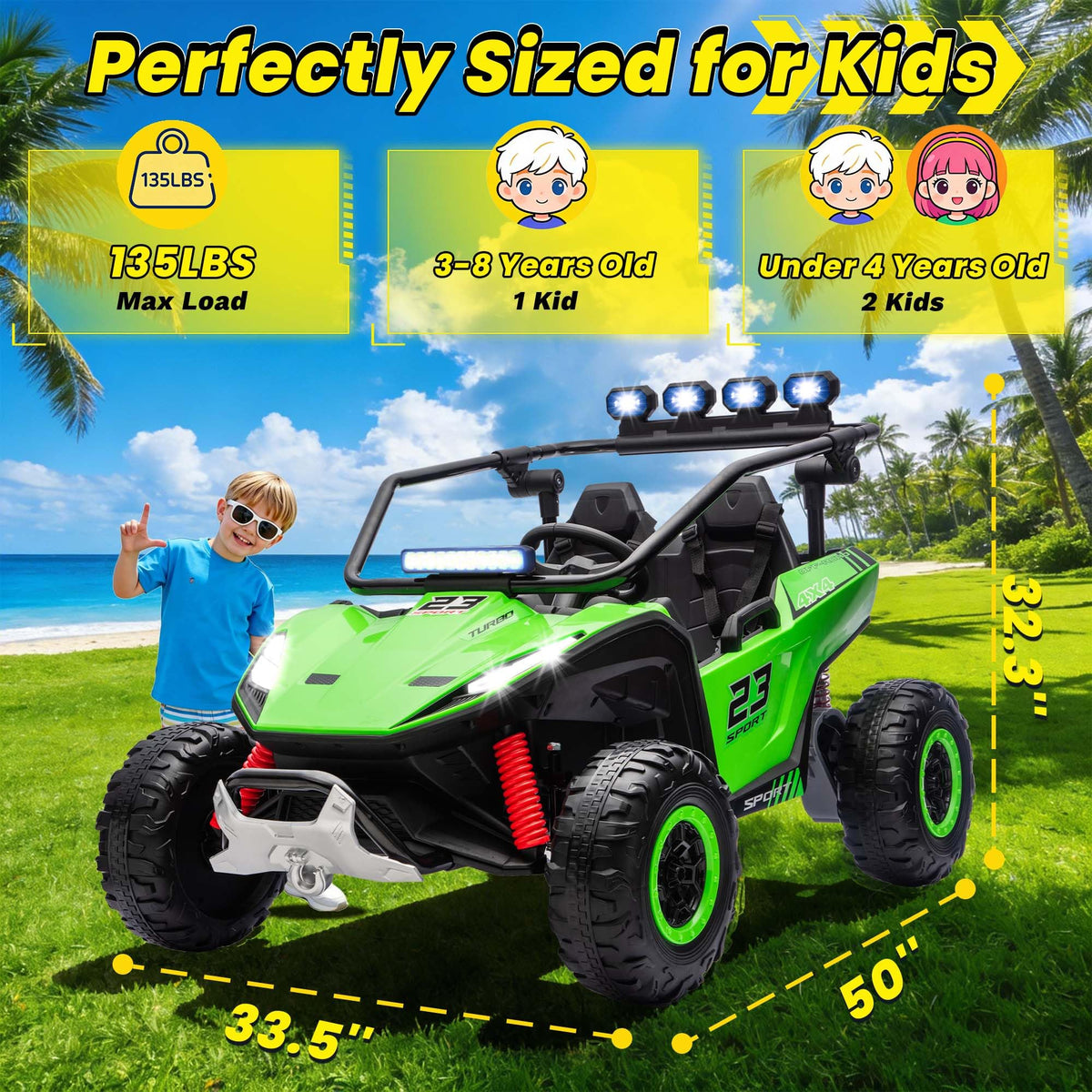 2-Seater Kids UTV with 4x200W Motor, 3-6MPH, Green R468587