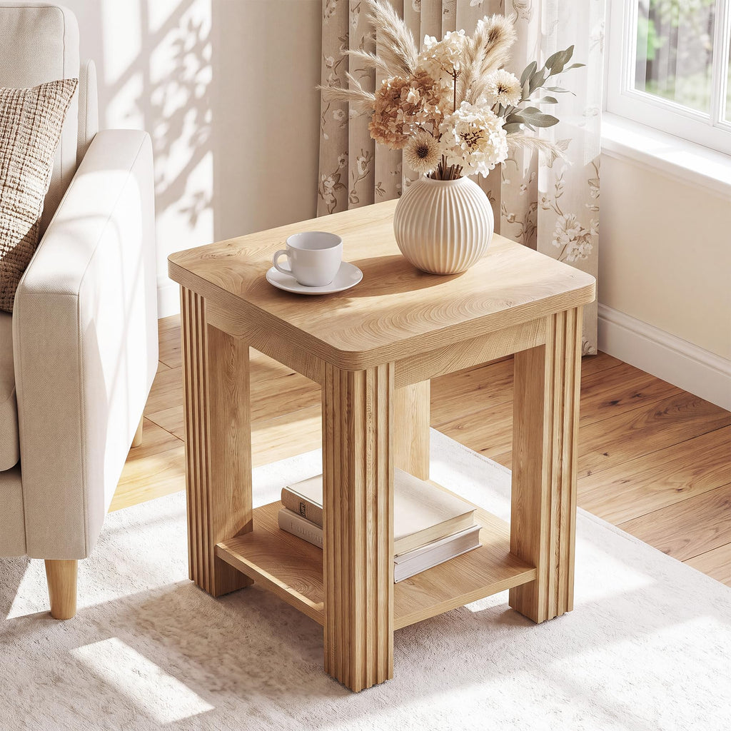End Table Set of 2, 2-Tier Square Side Table with Storage Shelf A718