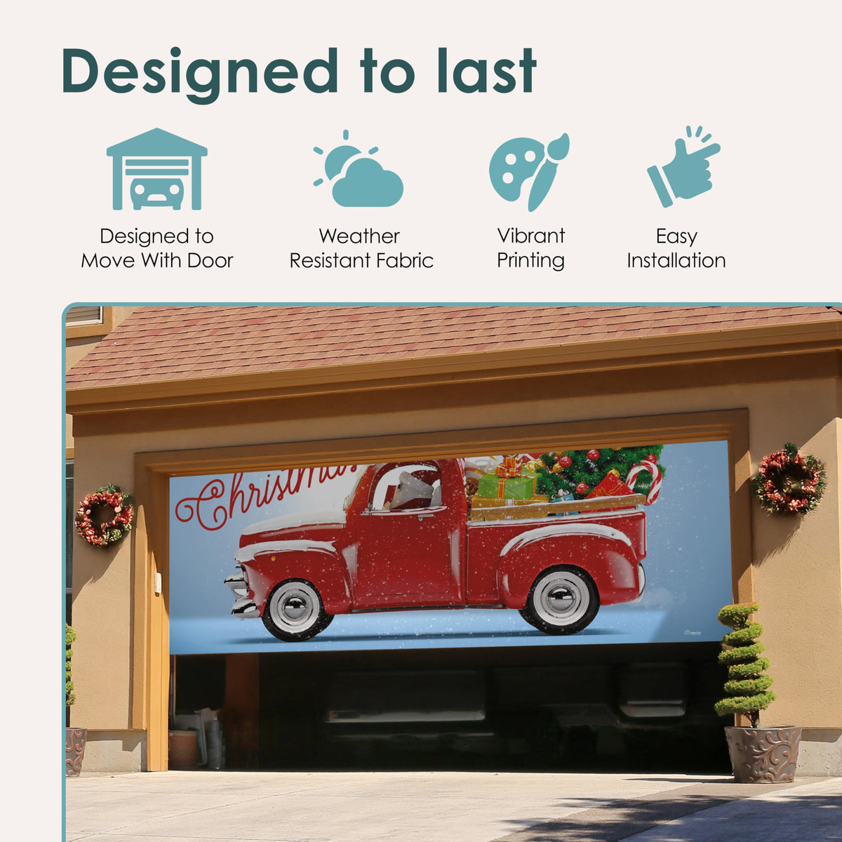 Red Truck Christmas Tree Double Garage Door Banner U246899