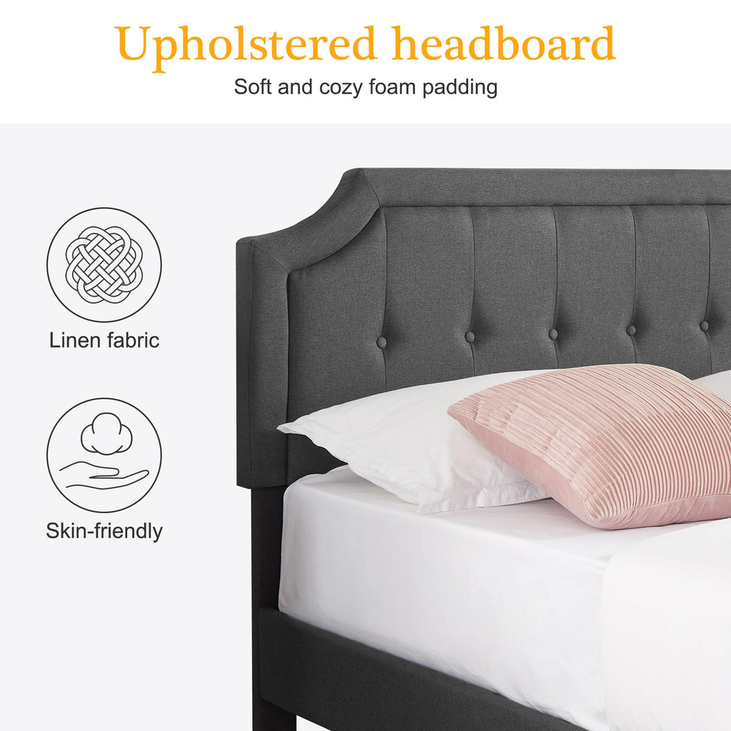 Queen Size Fabric Upholstered Platform Bed Frame with Wooden Slats G3958