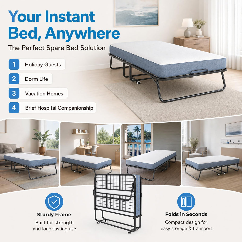Folding Bed with 5" Foam Mattress Queen Size Metal Frame W551740