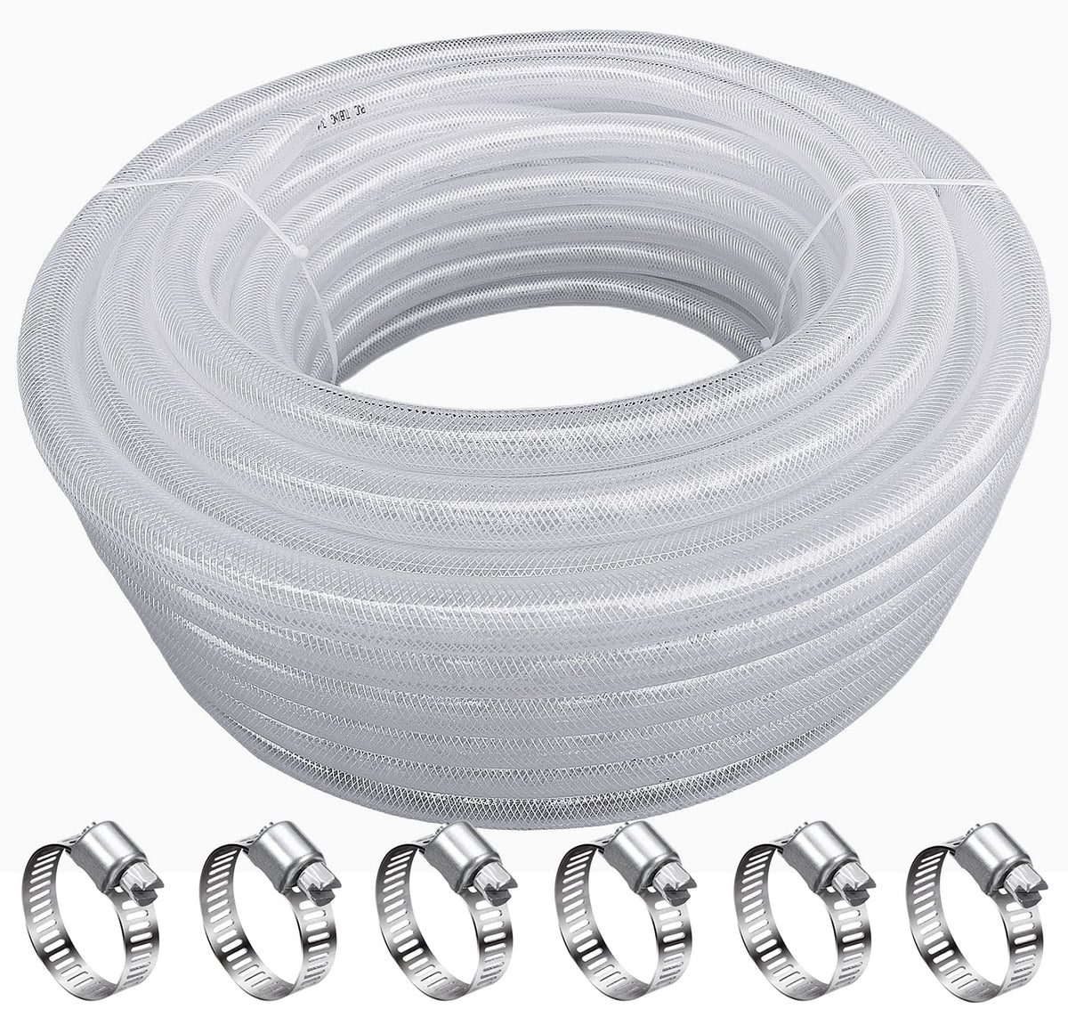 1" OD 100Ft Braided Clear PVC Vinyl Tubing Y953