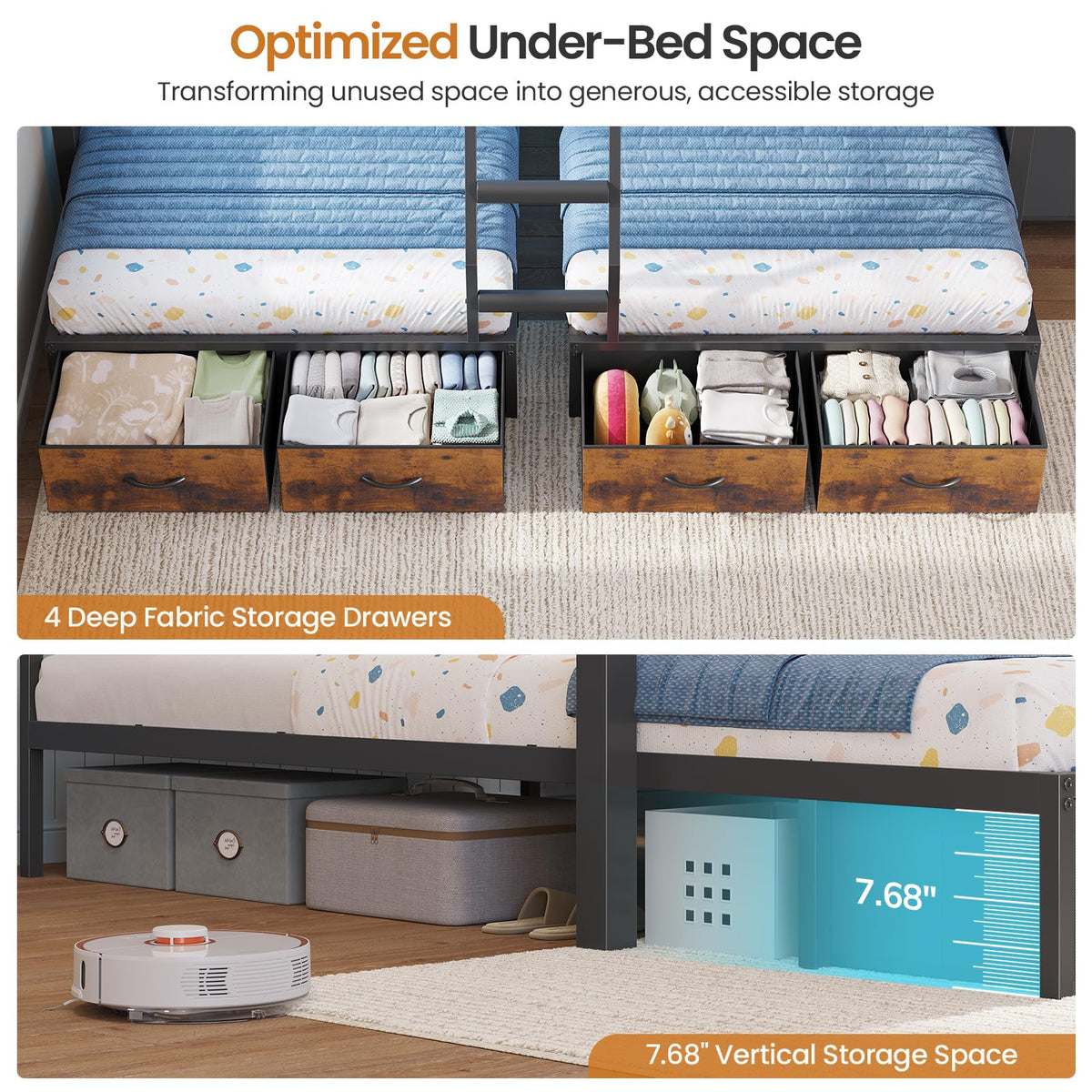 Black Triple Bunk Bed with 8 Storage Drawers and Stair G891791