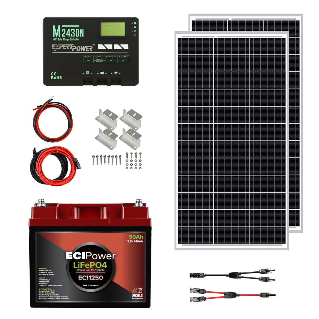 200W 12V Solar Panel Kit with 50Ah LiFePO4 Battery and 30A MPPT Controller O275444