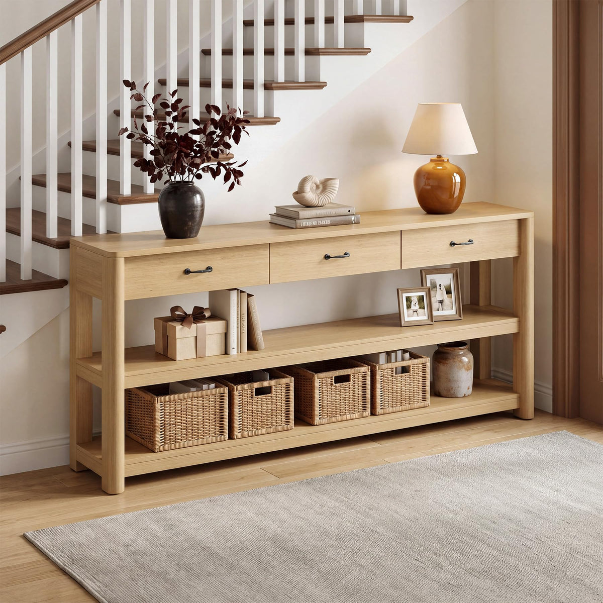 Oak Console Table with Storage Drawers Z1792