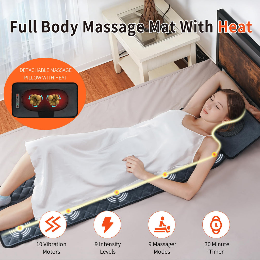 Full Body Massage Mat with Heat 10 Motors 9 Speeds 9 Modes O4047