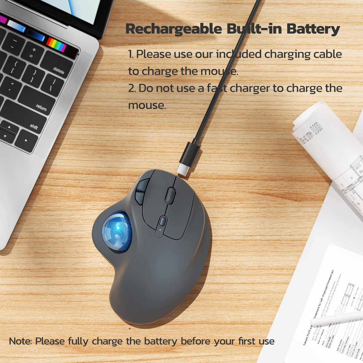 Wireless Ergonomic Thumb Control Trackball Mouse Z74351