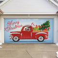 Red Truck Christmas Tree Double Garage Door Banner U246899