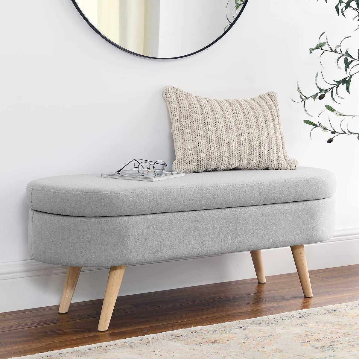 43.5" Oval Storage Bench Linen Fabric T708920