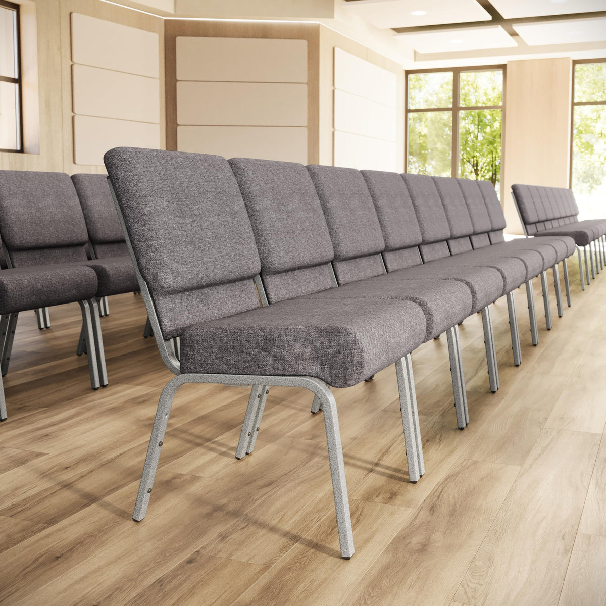 4 Pack Stacking Church Chair in Gray Fabric I5678