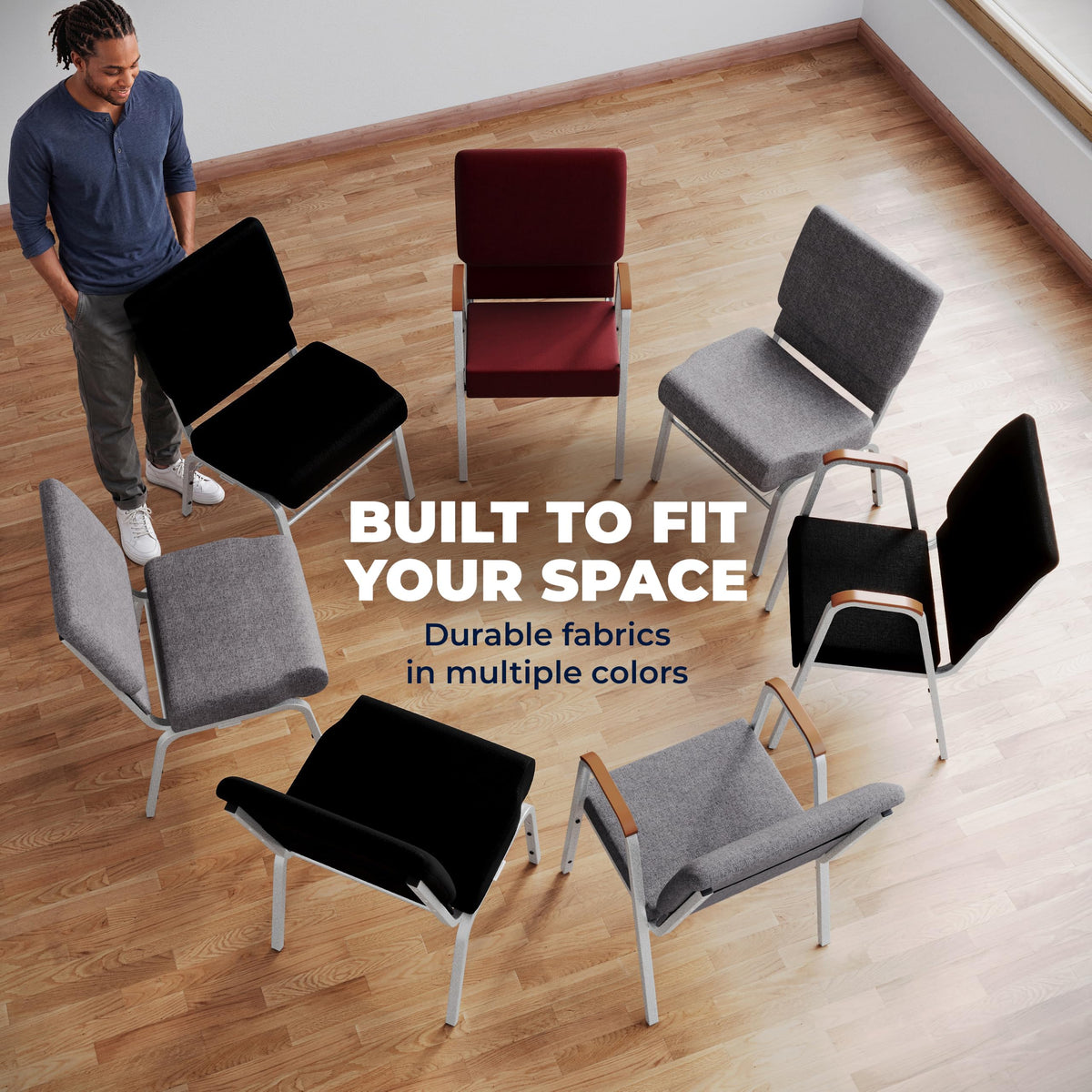 4 Pack Stacking Church Chair in Gray Fabric I5678