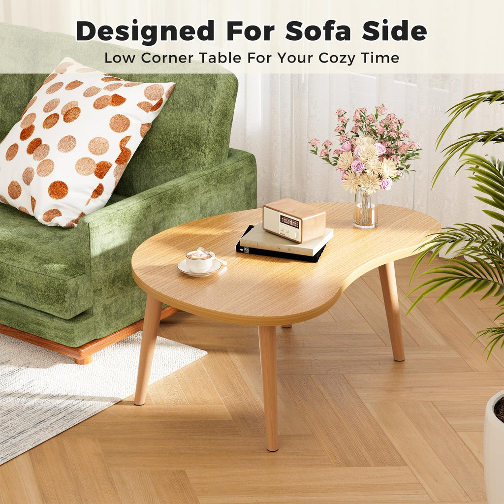 Low Oval Japanese Floor Coffee Table with Solid Wood Legs X66081