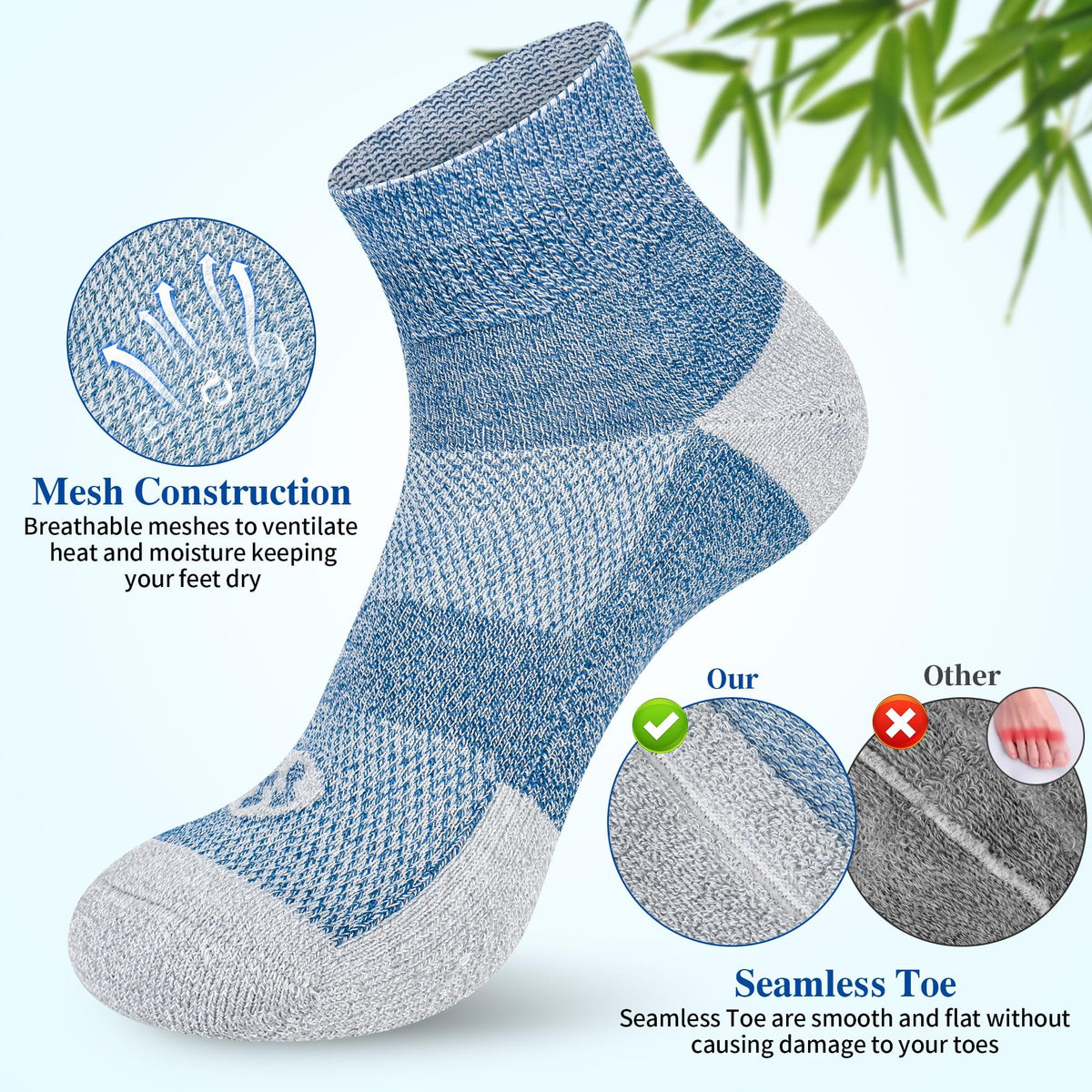 Diabetic Socks for Men, 10 Pairs Ankle & Low Cut Size 9-15 S505
